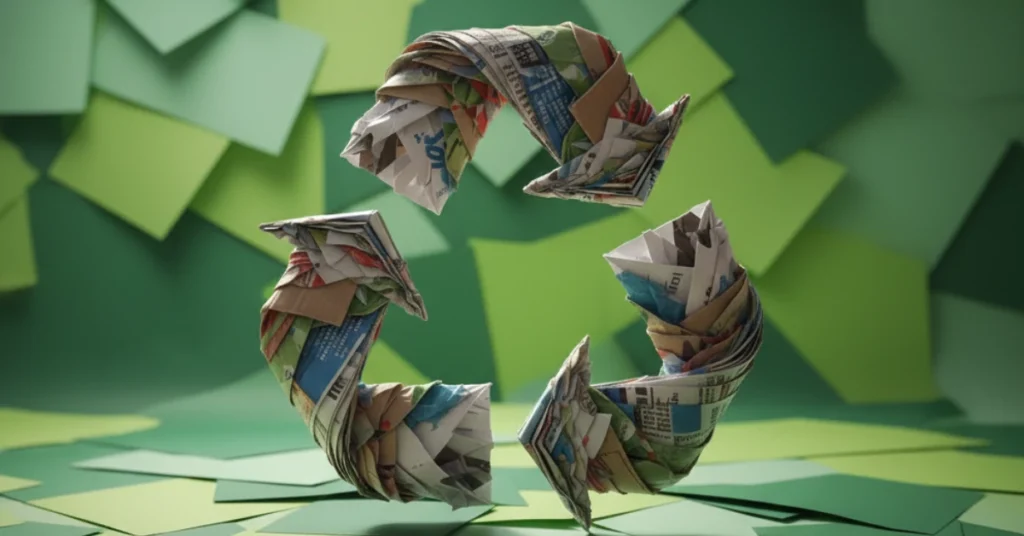 Representación del reciclaje en papel y cartón dentro de la economía circular.