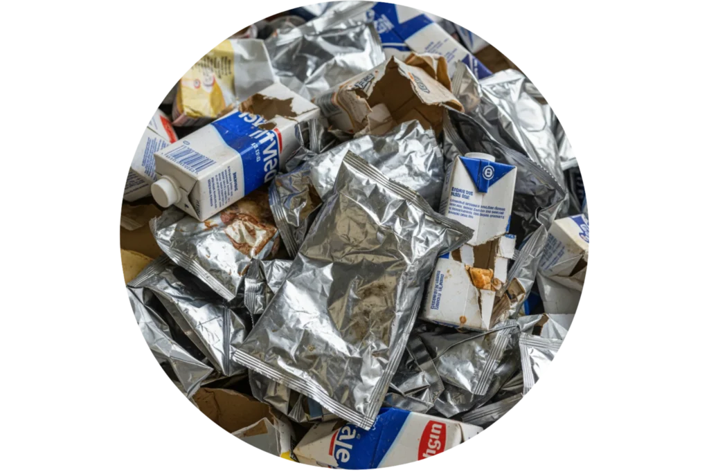 Envases multicapa y empaques metalizados entre los residuos que no se reciclan por su combinación de cartón, aluminio y plástico.