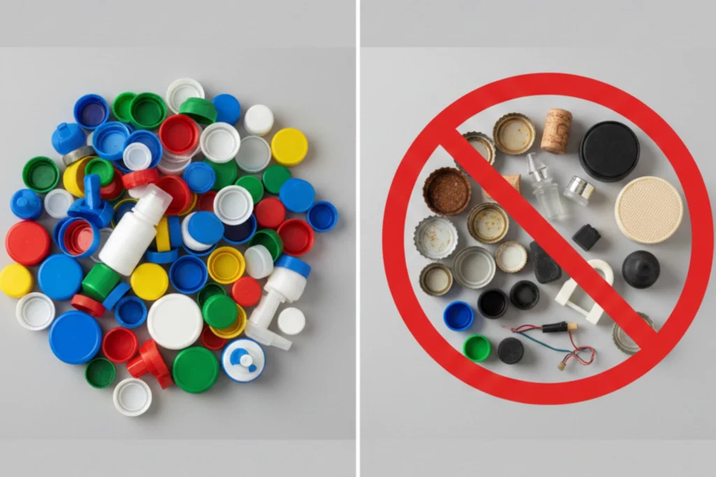 Comparación entre tapas aptas y no aptas para la recolección de tapas plásticas en programas solidarios.