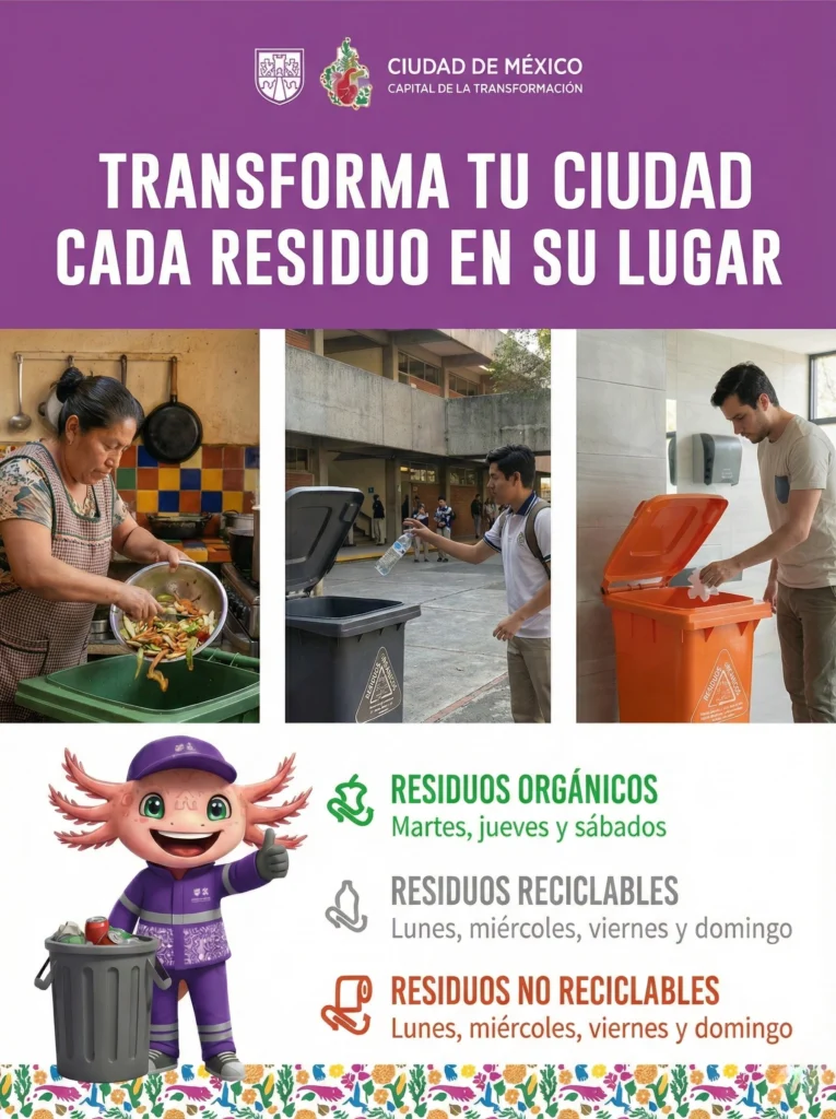 Campaña urbana de separación de residuos alineada a NOMs y uso correcto de contenedores de plástico